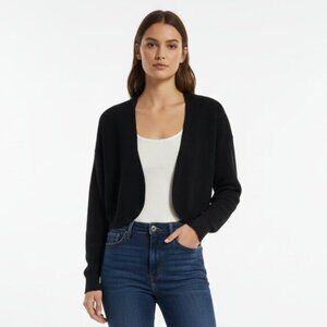 Babaton Cropped Ribbed Open-Front Black Cardigan - Size Medium